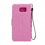 Wholesale Galaxy S6 Edge Crystal Flip Leather Wallet Case with Strap (Rainbow Flower Hot Pink)
